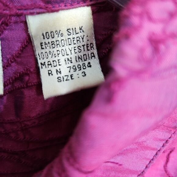 Chico's Design Sz XL Silk Blouse Reflective Pink Beaded Embroidery - Picture 5 of 13